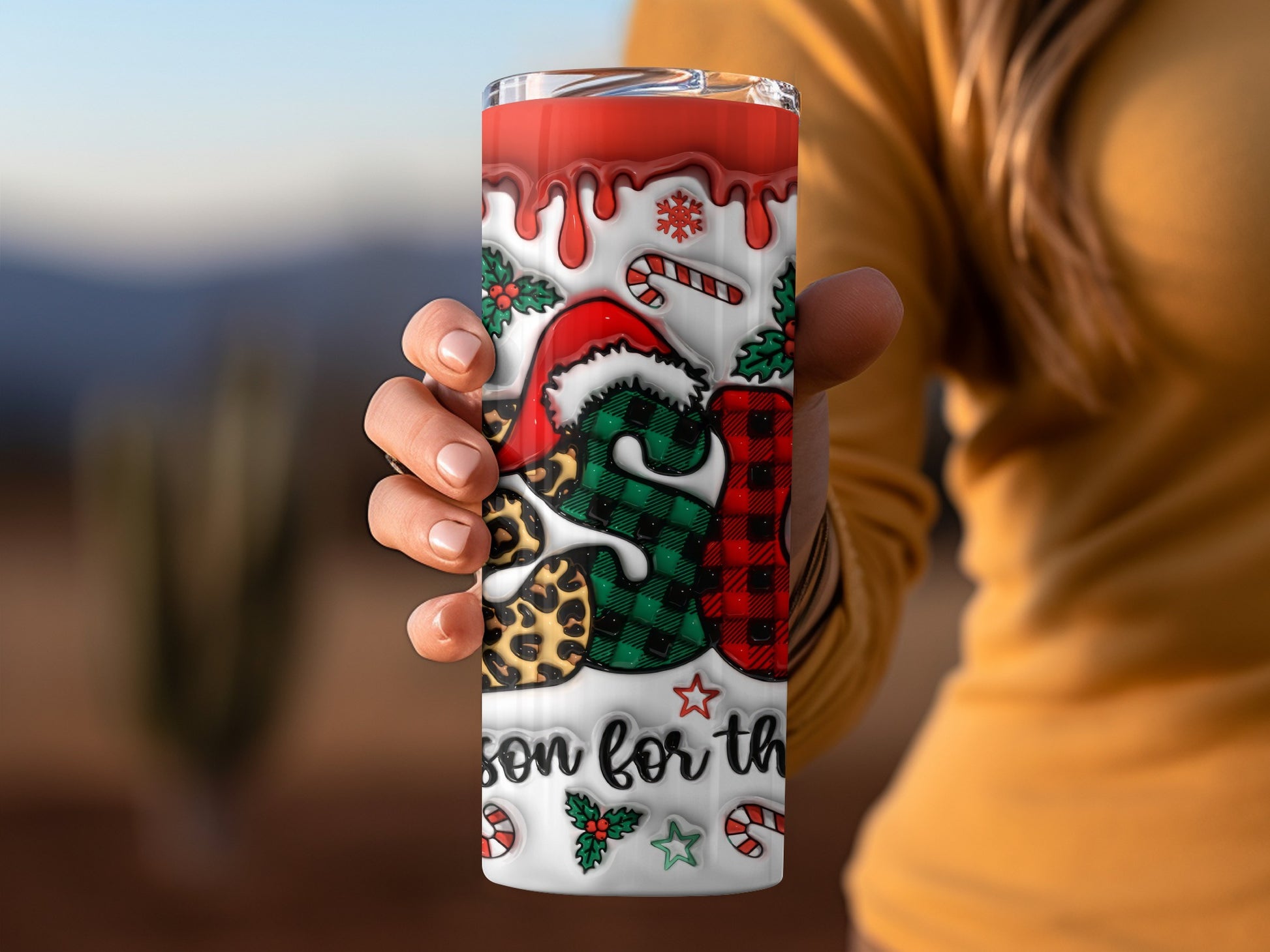 Festive Christmas Season Tumbler with Candy Canes Design