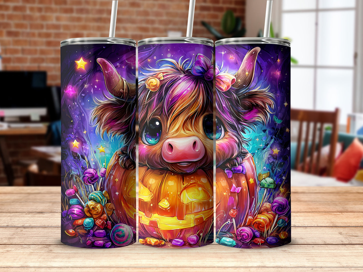 Cute Highland Cow Halloween Tumbler for Festive Drinks