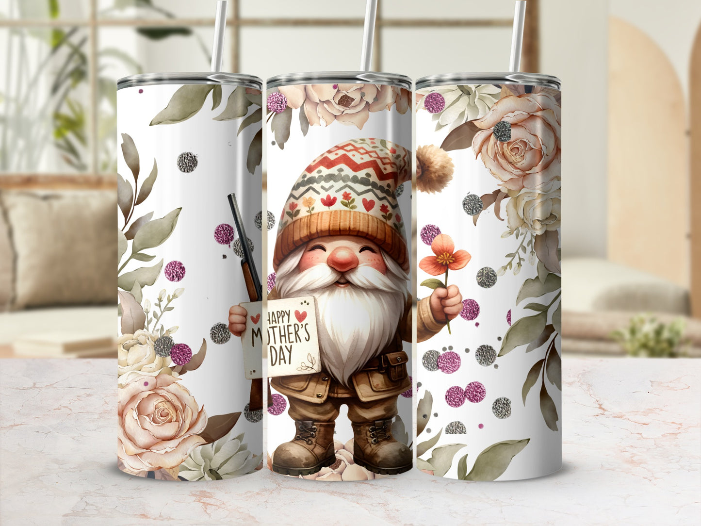 Floral Happy Mother's Day Gnome Stainless Steel Tumbler