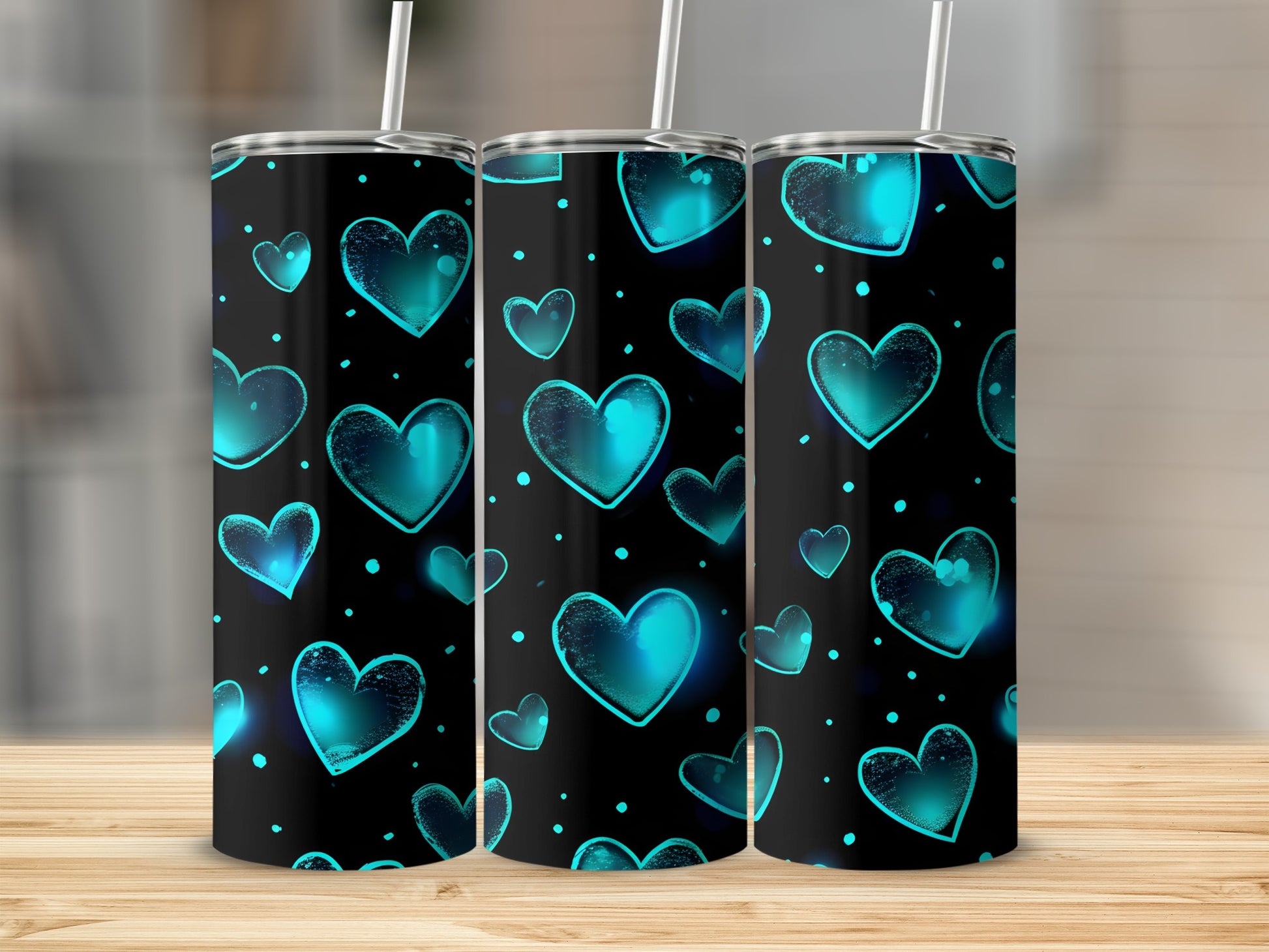 Blue Heart Patterned Tumbler for Stylish Hydration
