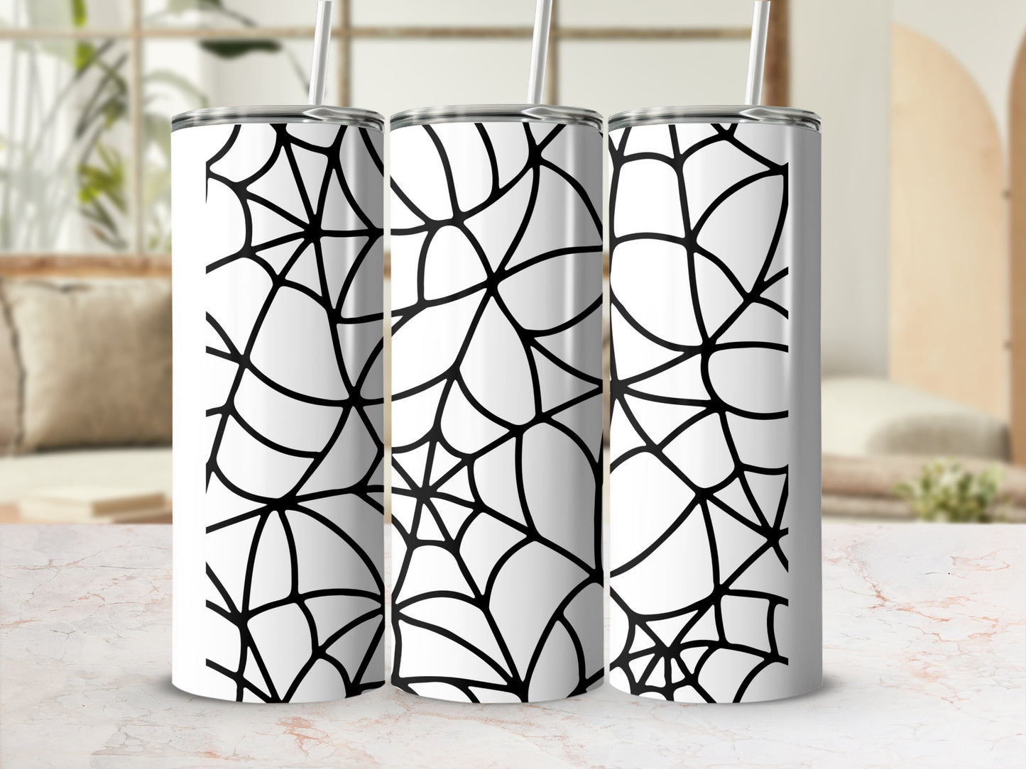 Black white spiderweb design coffee tea tumbler product type