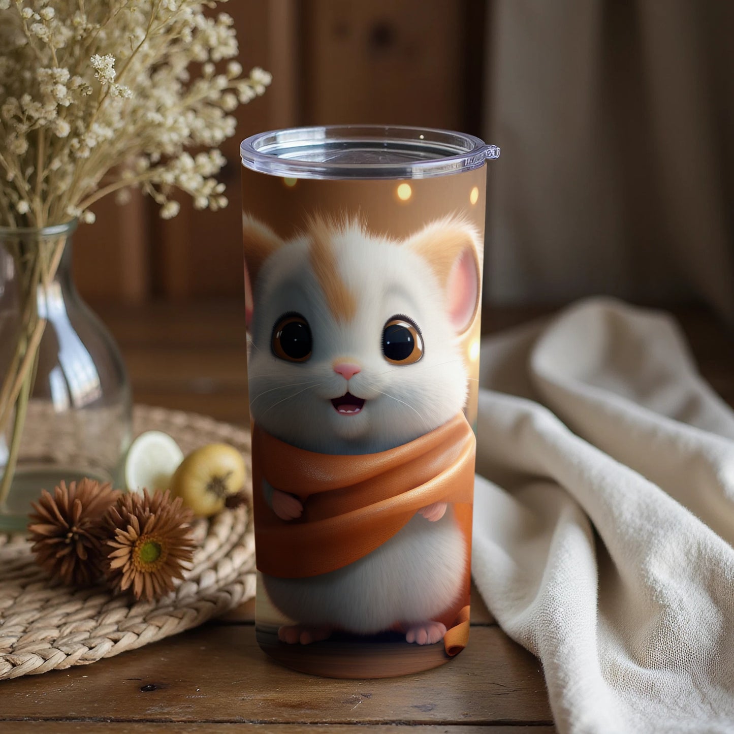 Cute Orange Blanket Wrapped Cartoon Hamster Tumbler