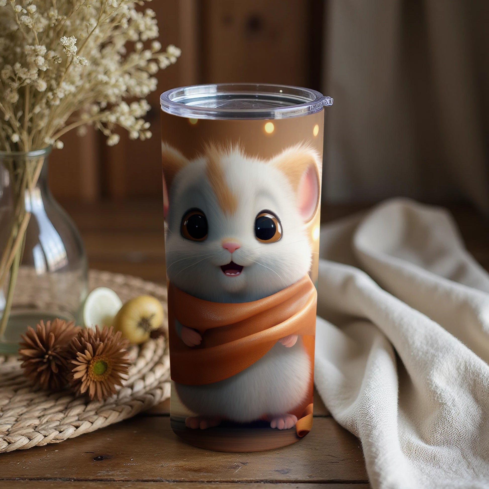 Cute Orange Blanket Wrapped Cartoon Hamster Tumbler
