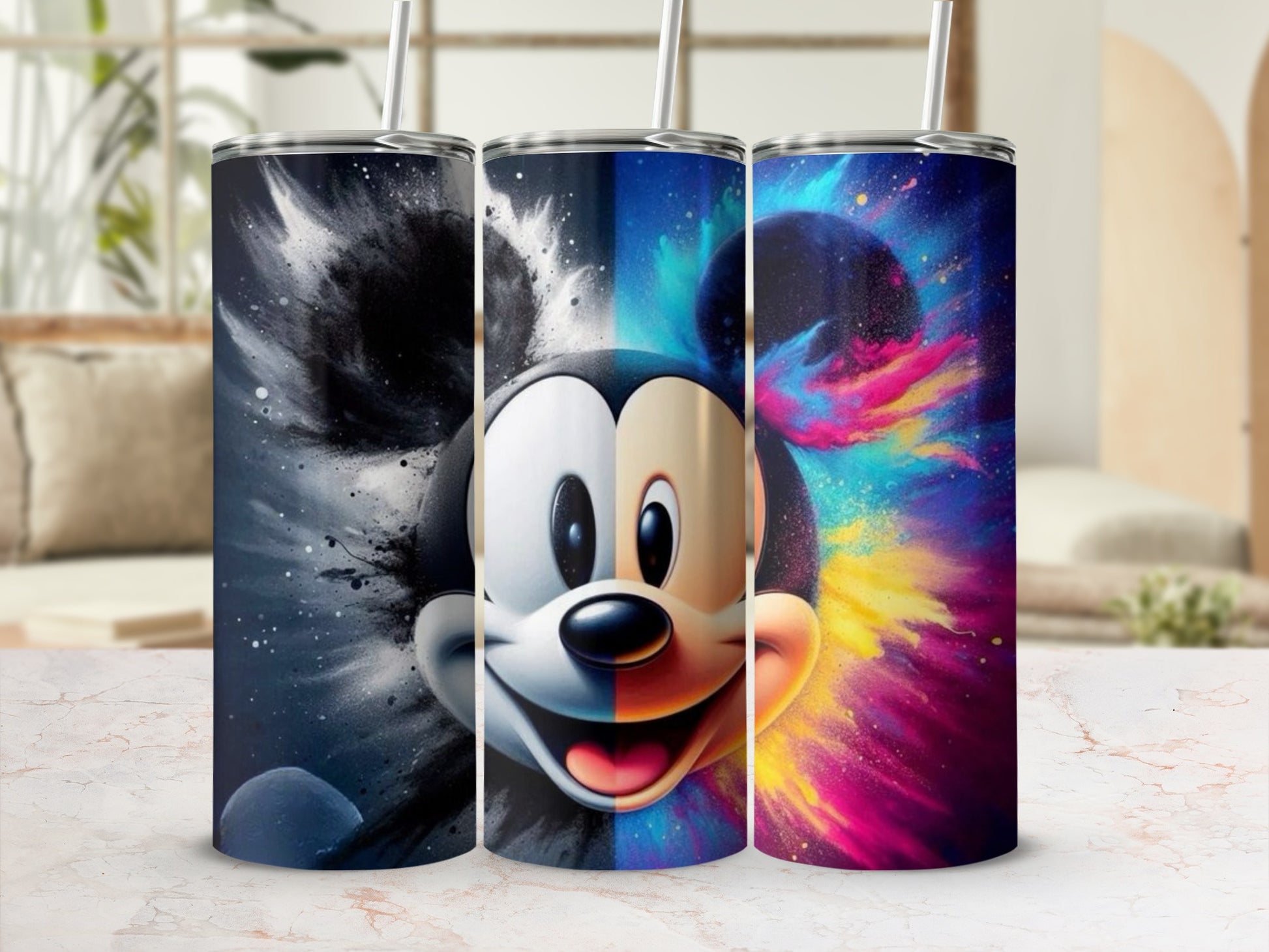 Colorful Mickey Mouse Tumbler with Straw Cup