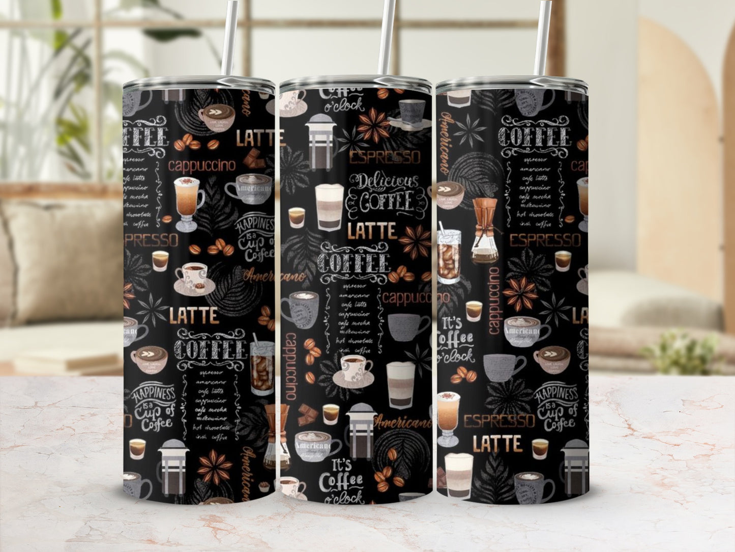 Coffee Lover's Delight Tumbler with Coffee Themed Design