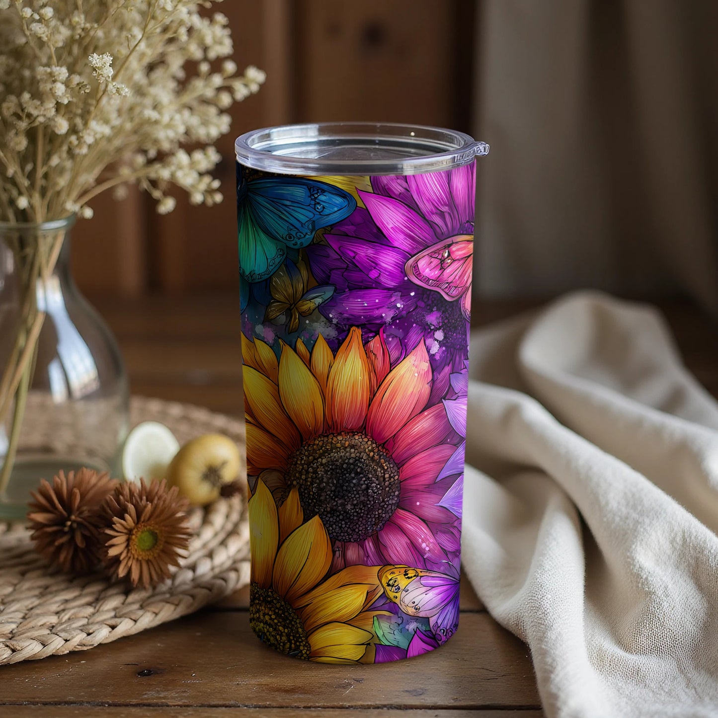 Beautifully Designed Colorful Butterfly Flower Tumbler