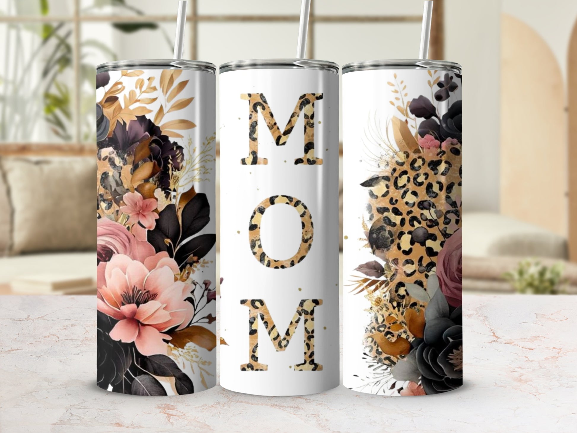 Floral Leopard MOM Tumbler for Mother's Day Gift