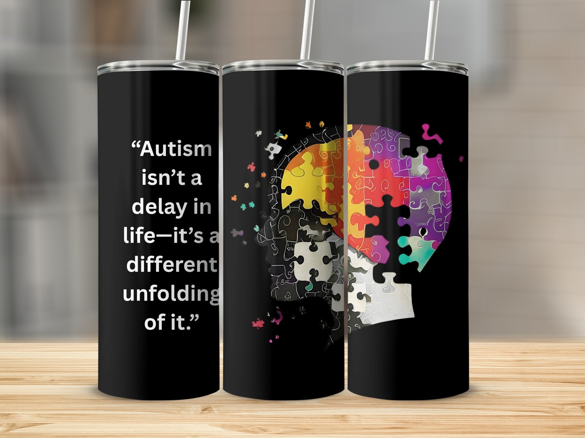 Autism Unfolding Quote Tumblers with Puzzle Design