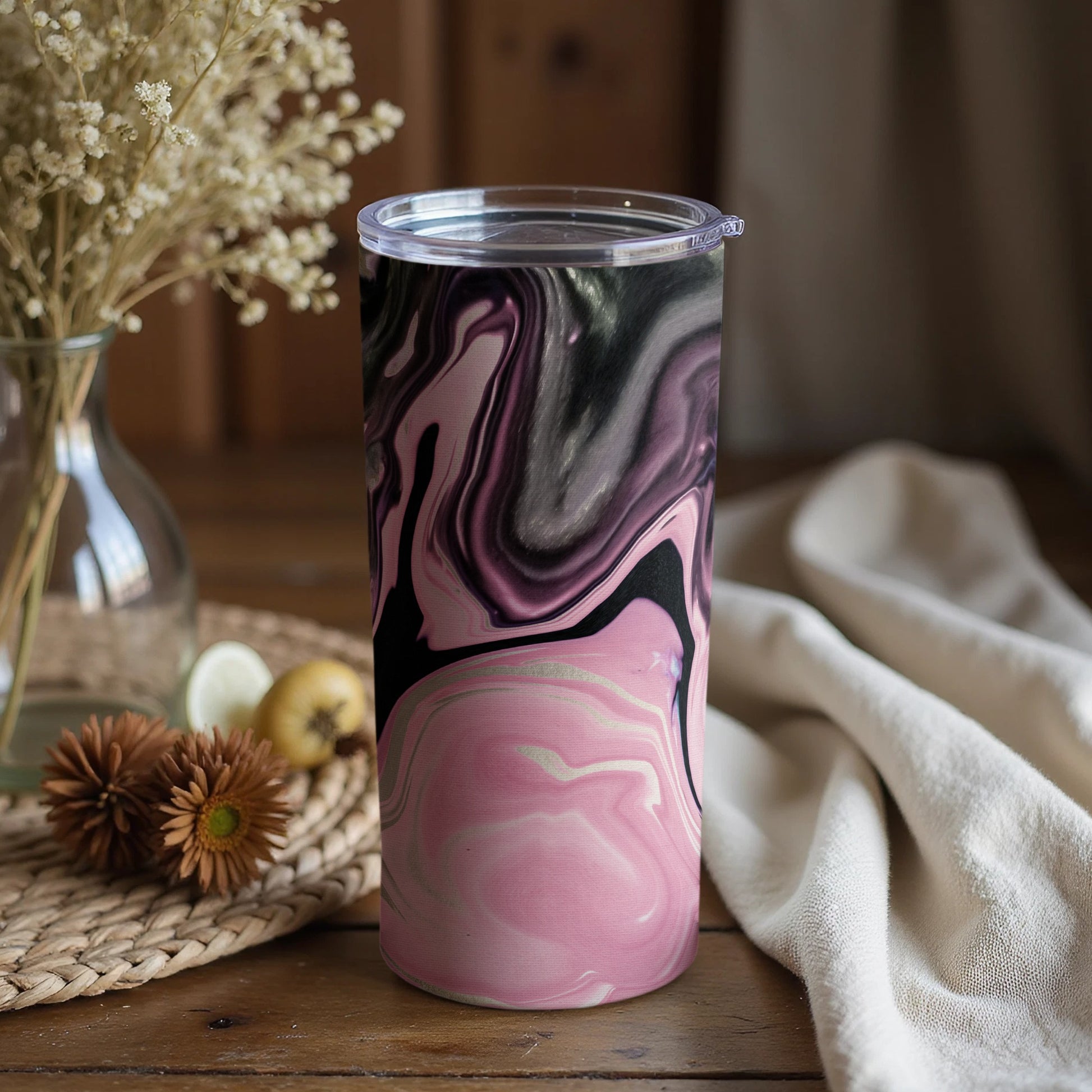 Pink and Black Marble Pattern Tall Tumbler Cup