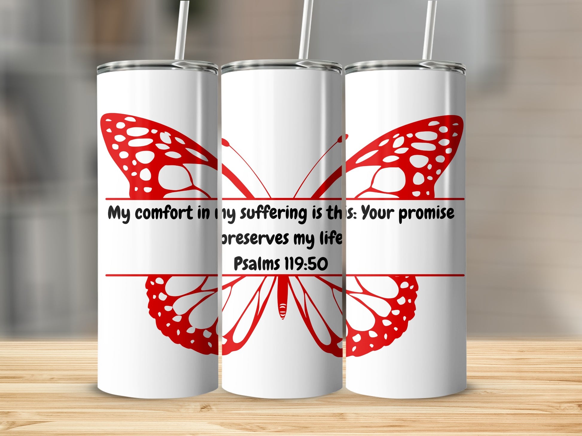 Red Butterfly Insulated Tumbler with Inspirational Quote