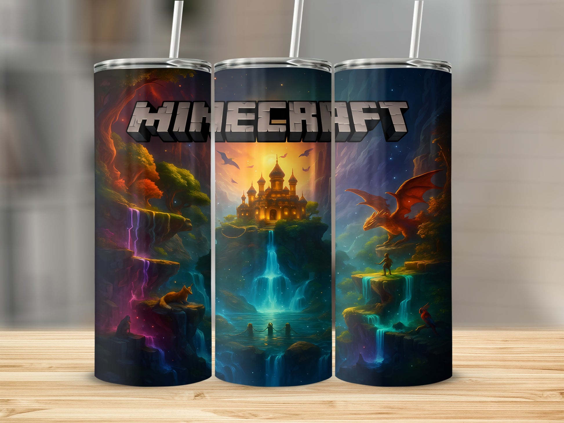 Fantasy Castle and Dragon Design on Minecraft Tumbler