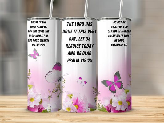 Inspirational Scripture Floral Tumbler with Butterflies