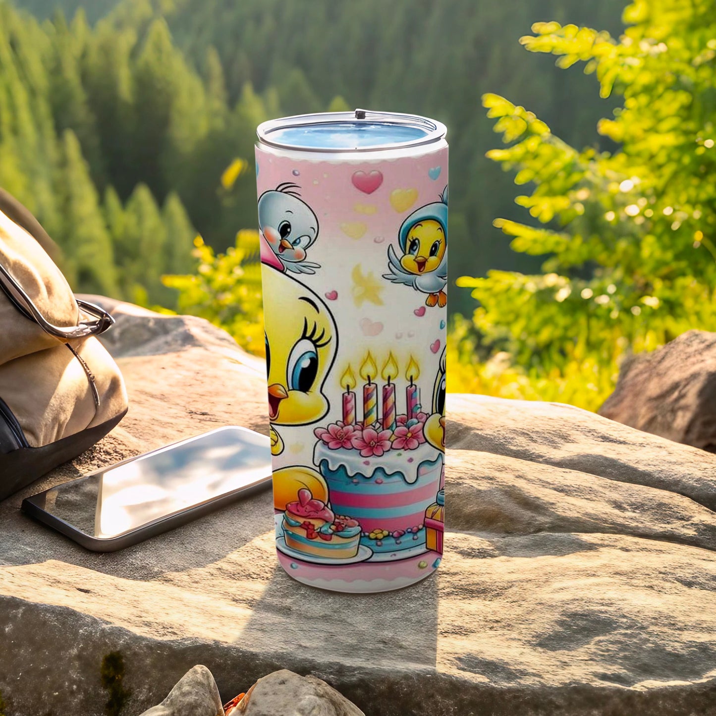 Cute Bird and Birthday Cake Printed Tumbler Cup
