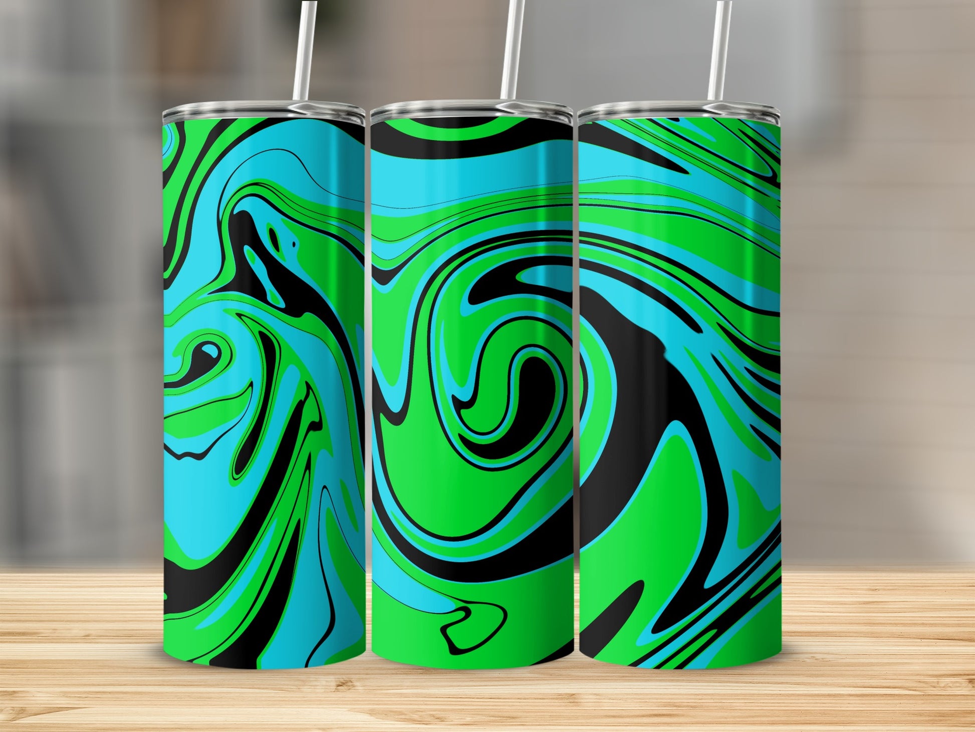 Vibrant Blue and Green Swirl Print Tumbler Product