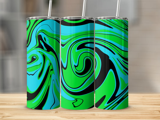 Vibrant Blue and Green Swirl Print Tumbler Product