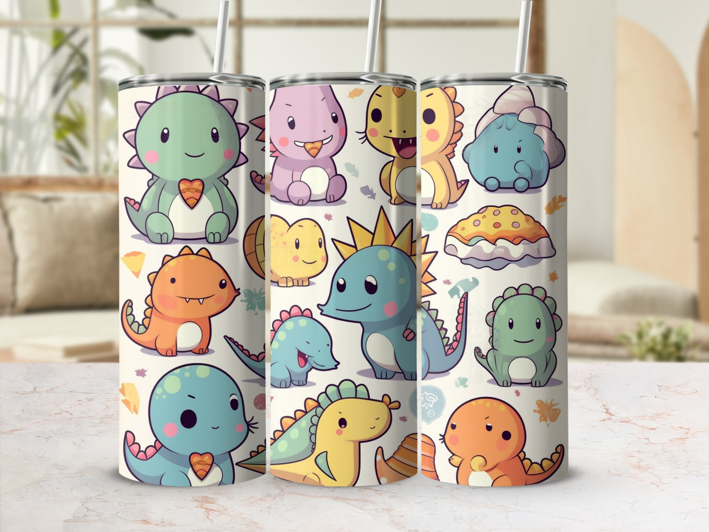 Cute Cartoon Dinosaur Themed Tumbler Drinkware Set