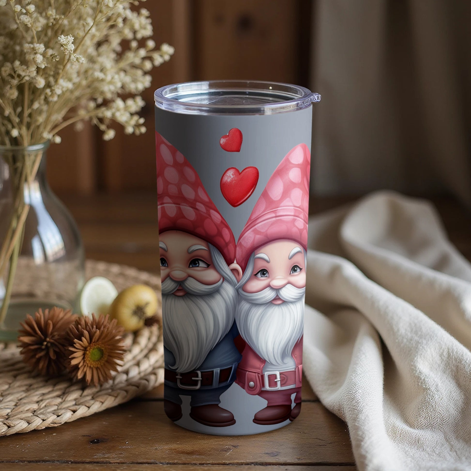 Cute Gnomes with Hearts Travel Mug for Your Beverage