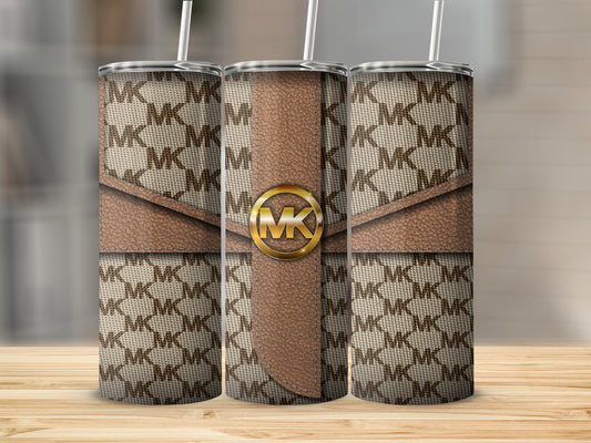 Stylish MK Patterned and Brown Accent Tumbler Flask