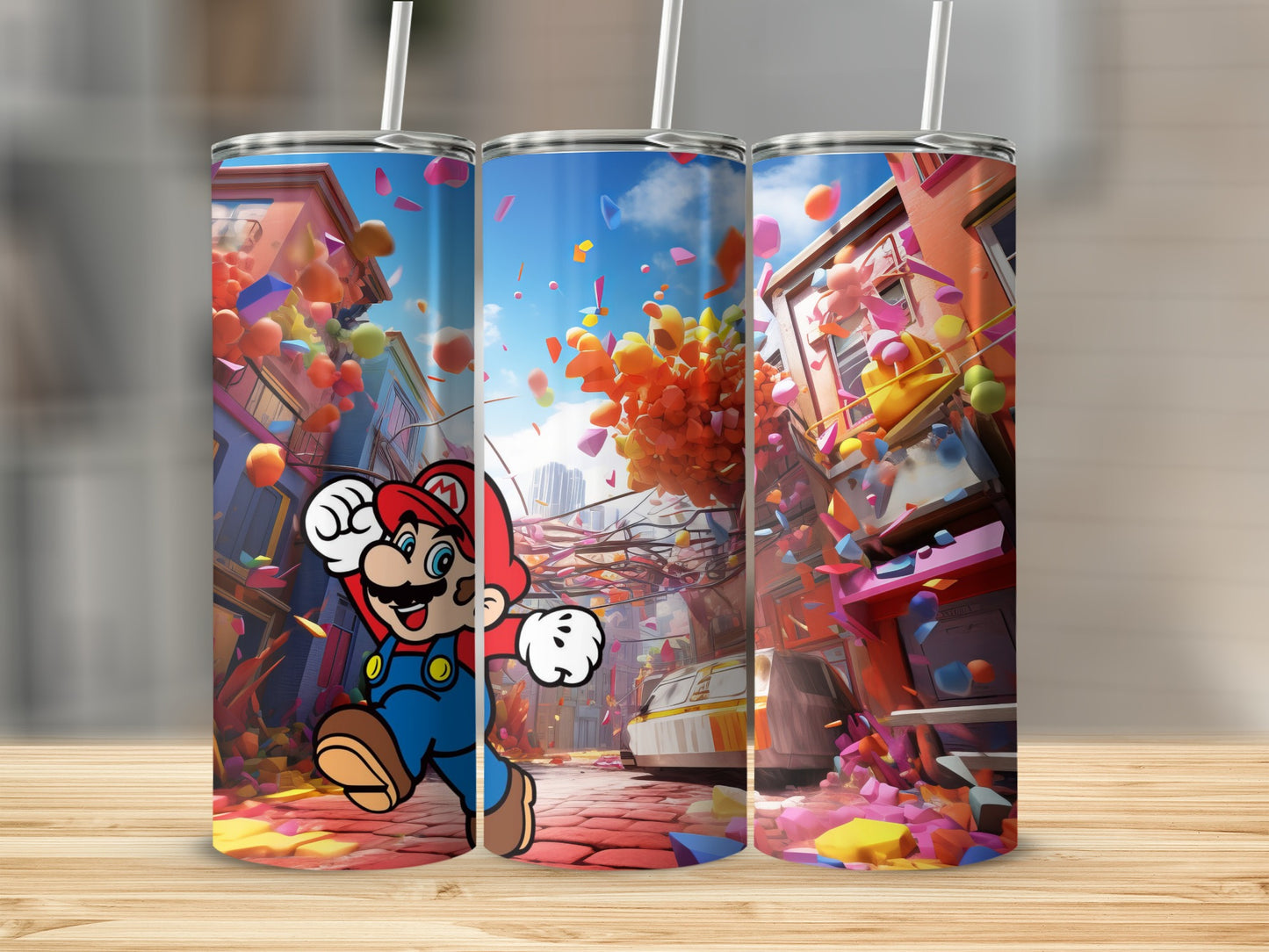 Colorful Street Scene with Cartoon Character Tumbler