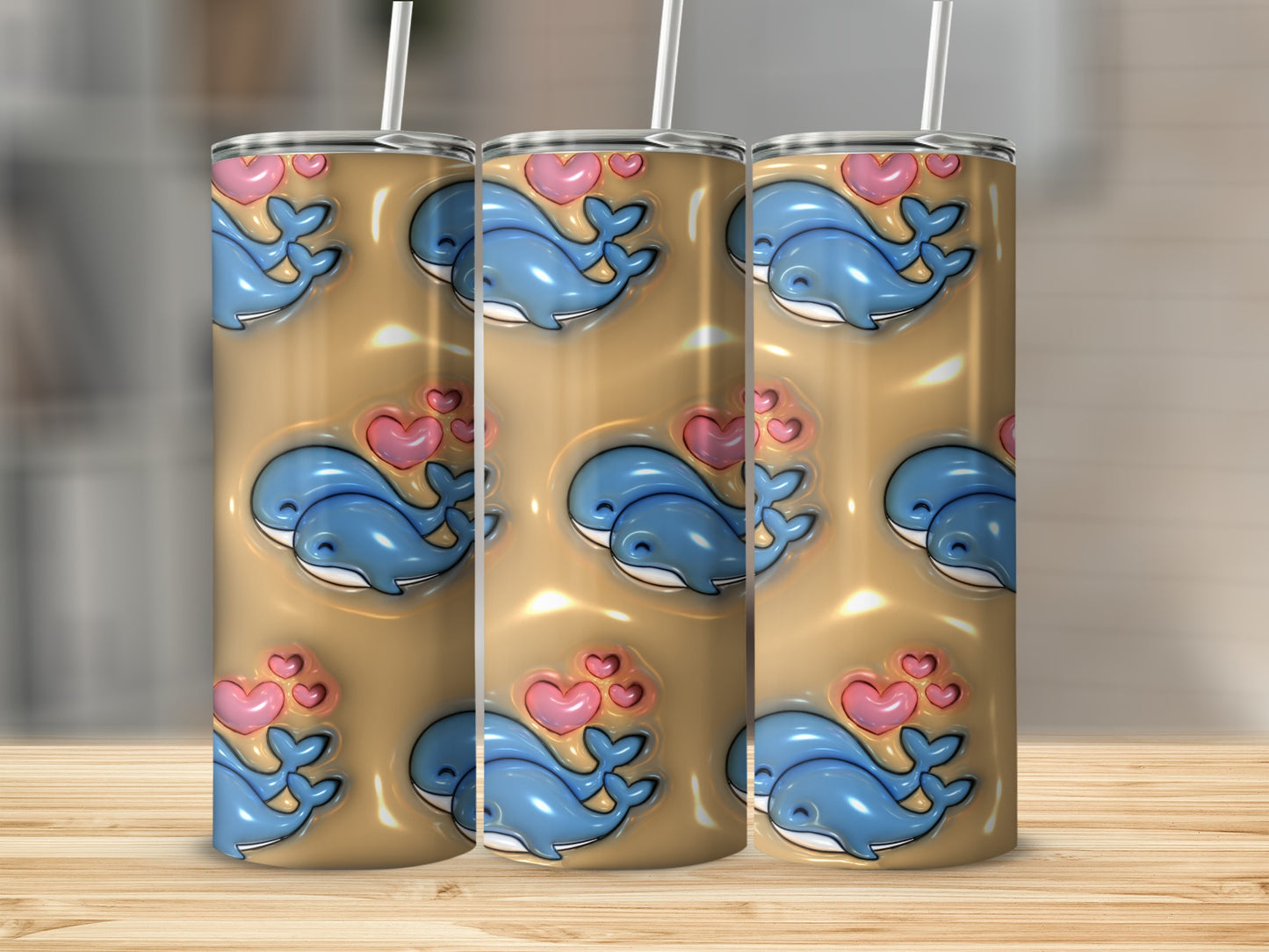 Adorable Whale and Heart Design Tumbler Cup