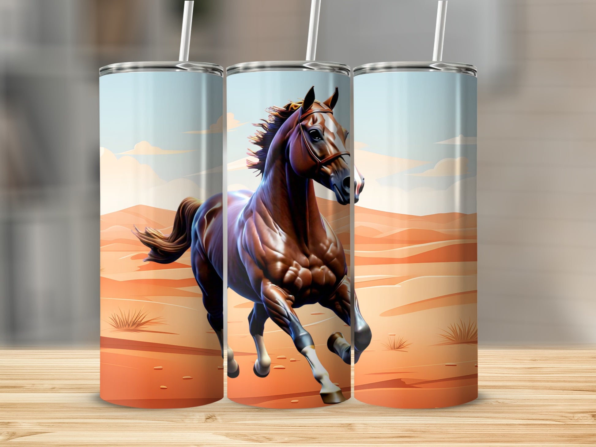 Galloping Horse Art Tumbler Printed Design