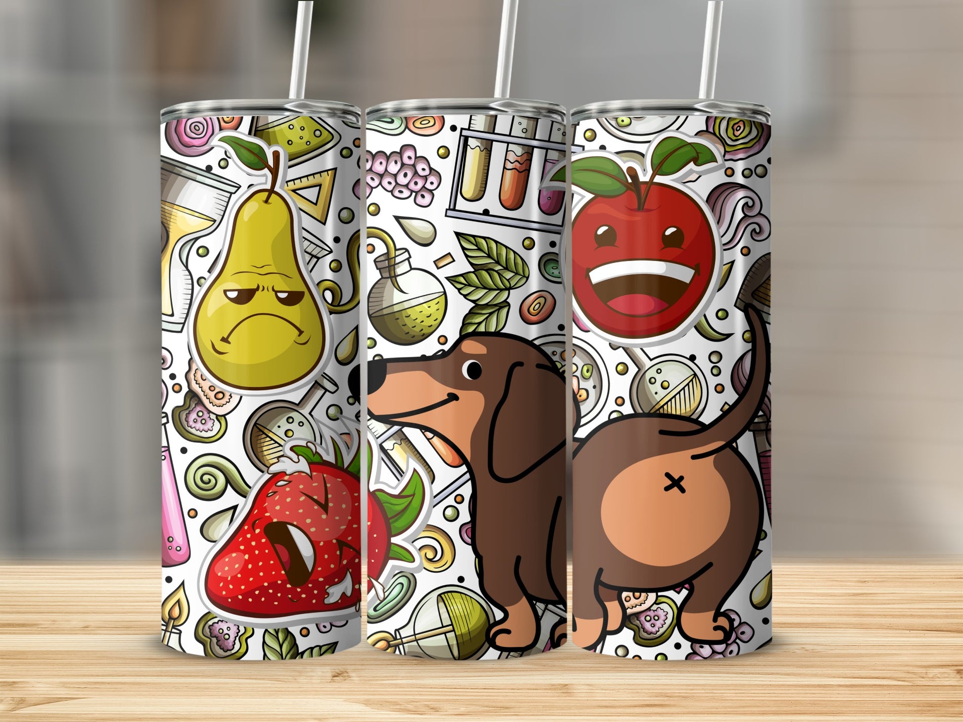 Fun Animal and Fruit Print Tumbler with Straw