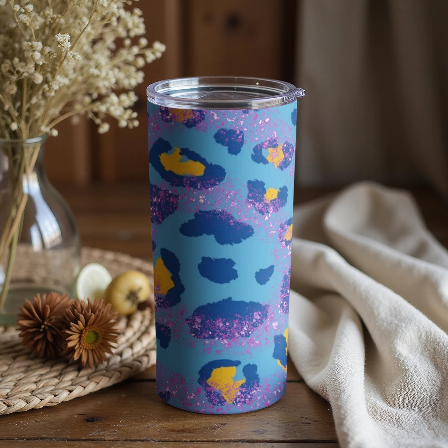 Abstract Blue and Yellow Leopard Print Tumbler Cup