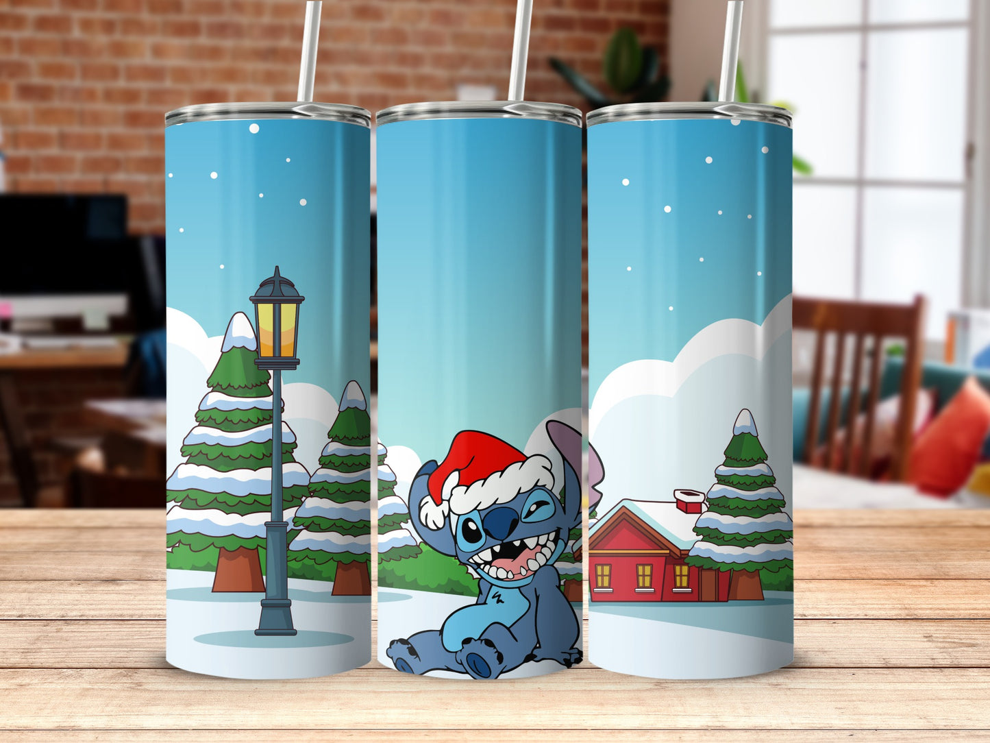 Blue Tumbler with Christmas Themed Animated Design
