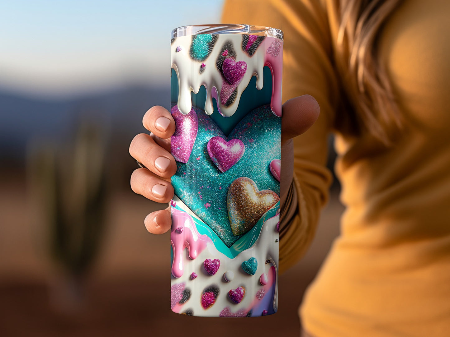 Glitter Hearts Leopard Print Love Valentine's Day! Leopard Pattern with Dripping Paint and Hearts Tumblers