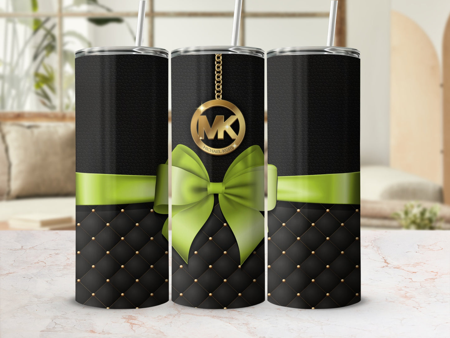 Stylish Black and Green Tumbler with Bow Design