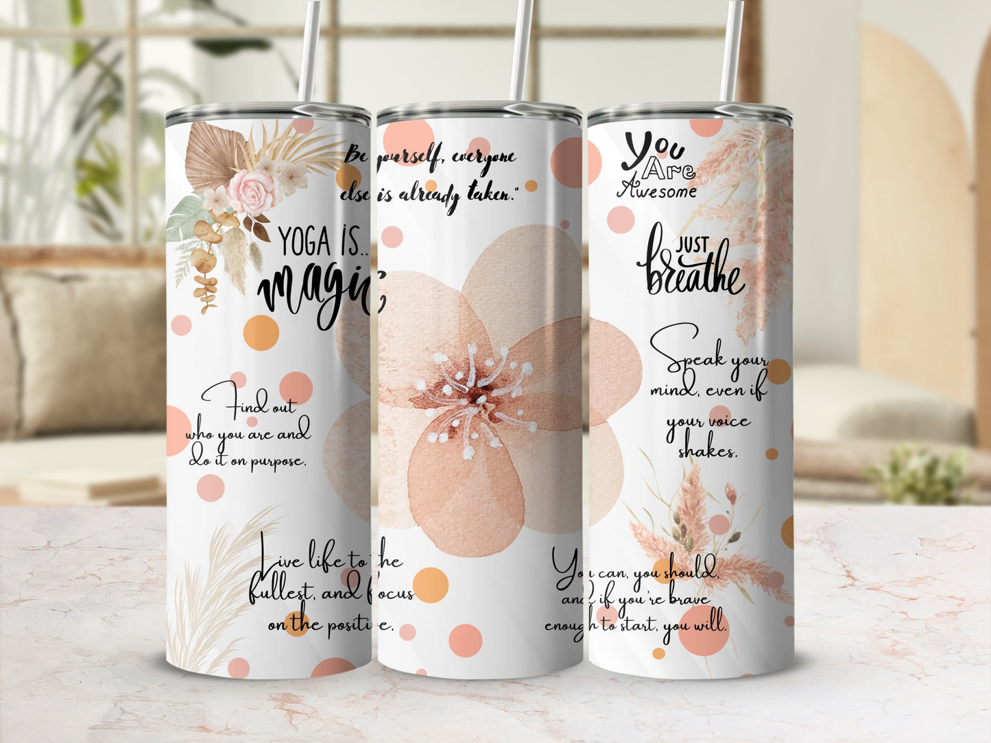Inspirational Quotes Floral Design Tumbler Yoga is Magic