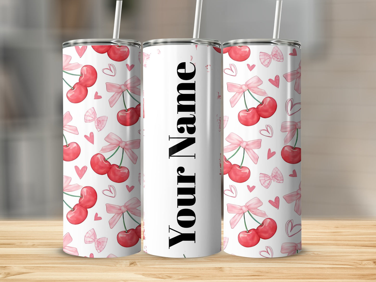 Personalized Cherry Print Design Tumbler Set