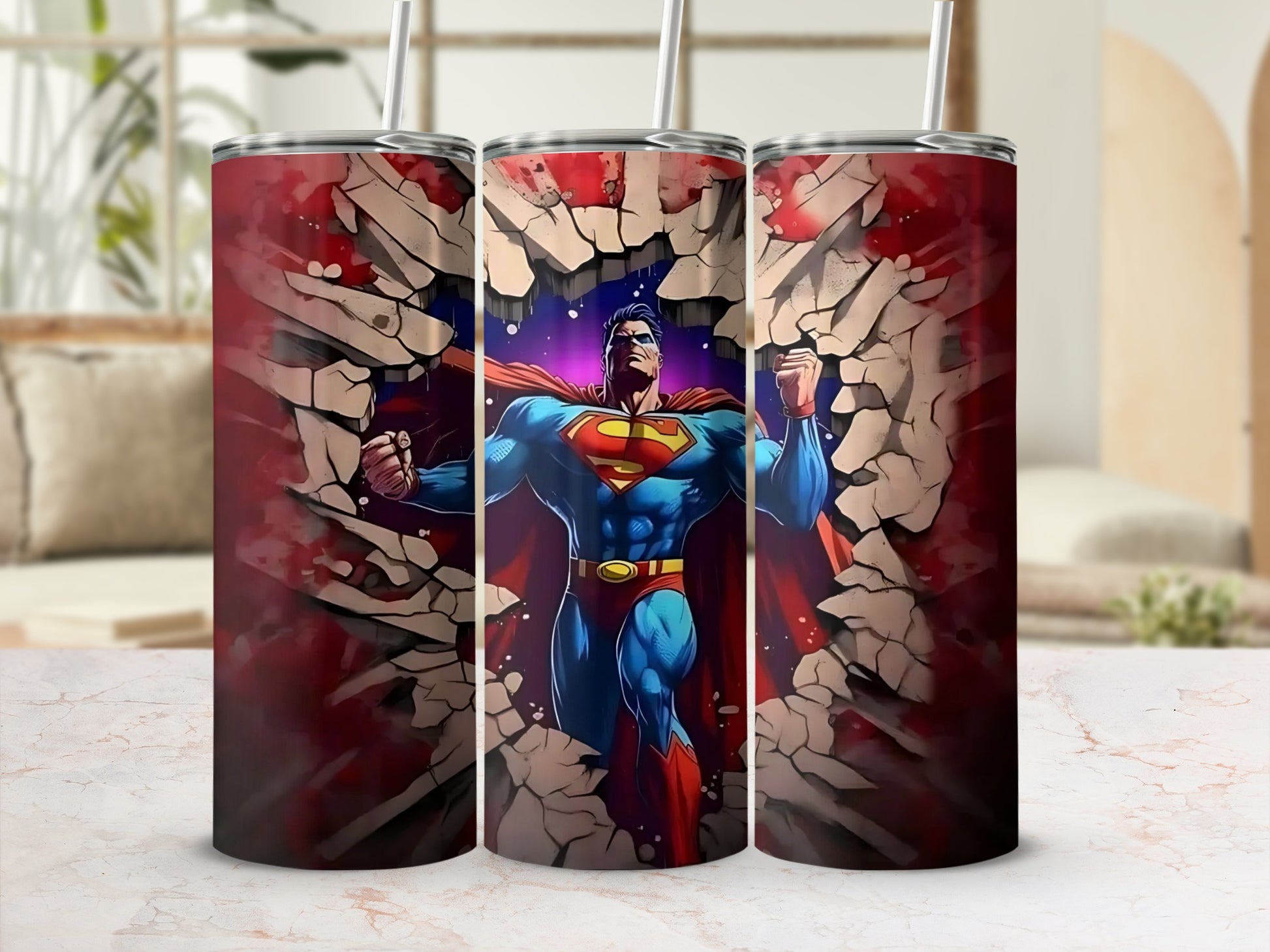 Powerful Superhero Breaking Through Design tumbler