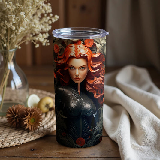 Enigmatic Red-Haired Woman Floral Tumbler