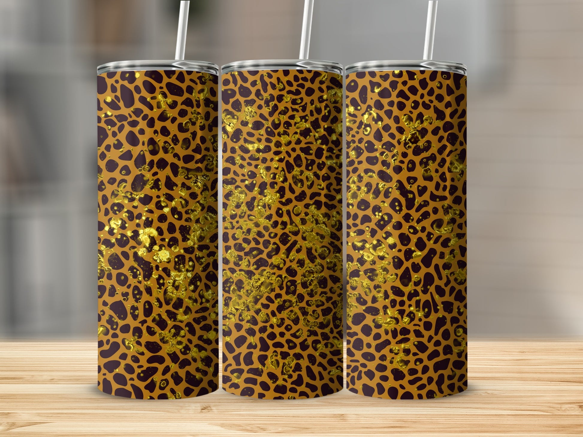 Sleek Gold Leopard Print Skinny Tumbler Drinkware Set