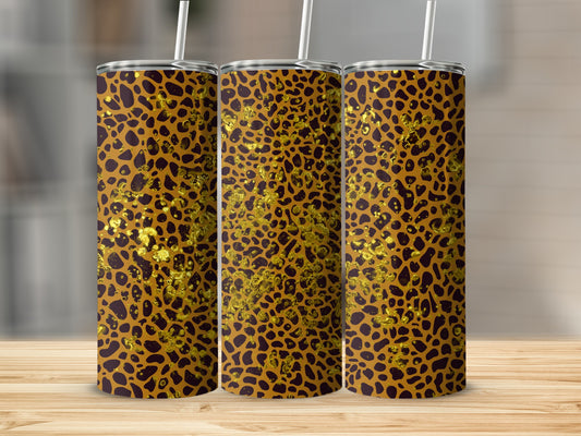 Sleek Gold Leopard Print Skinny Tumbler Drinkware Set