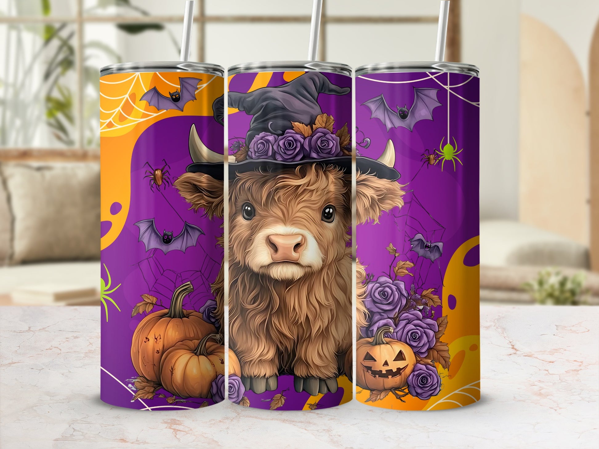 Cute Halloween Cow Witch Pumpkin Bat Tumbler Product