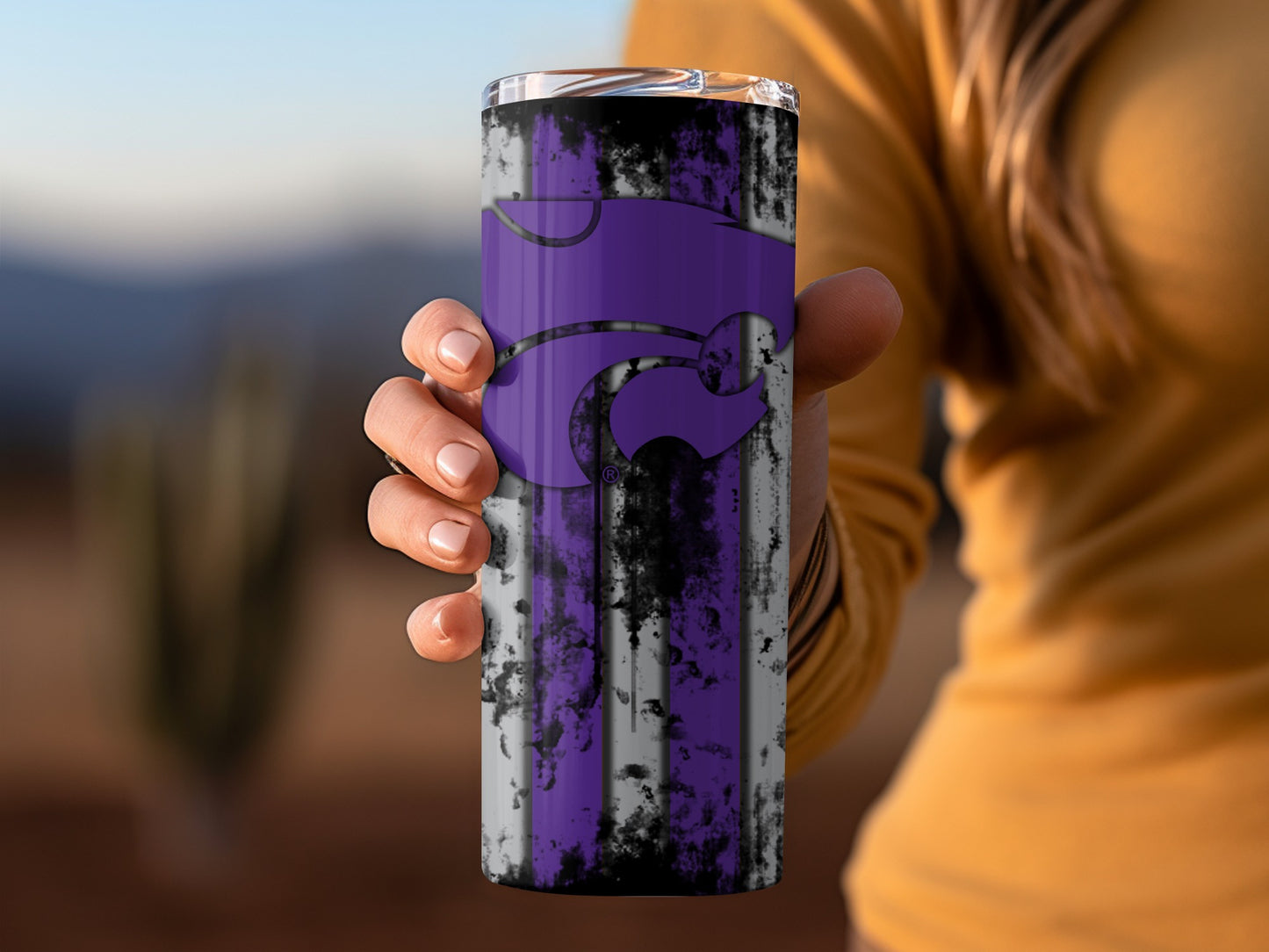 Purple and Black Gradient Tumbler with Unique Design