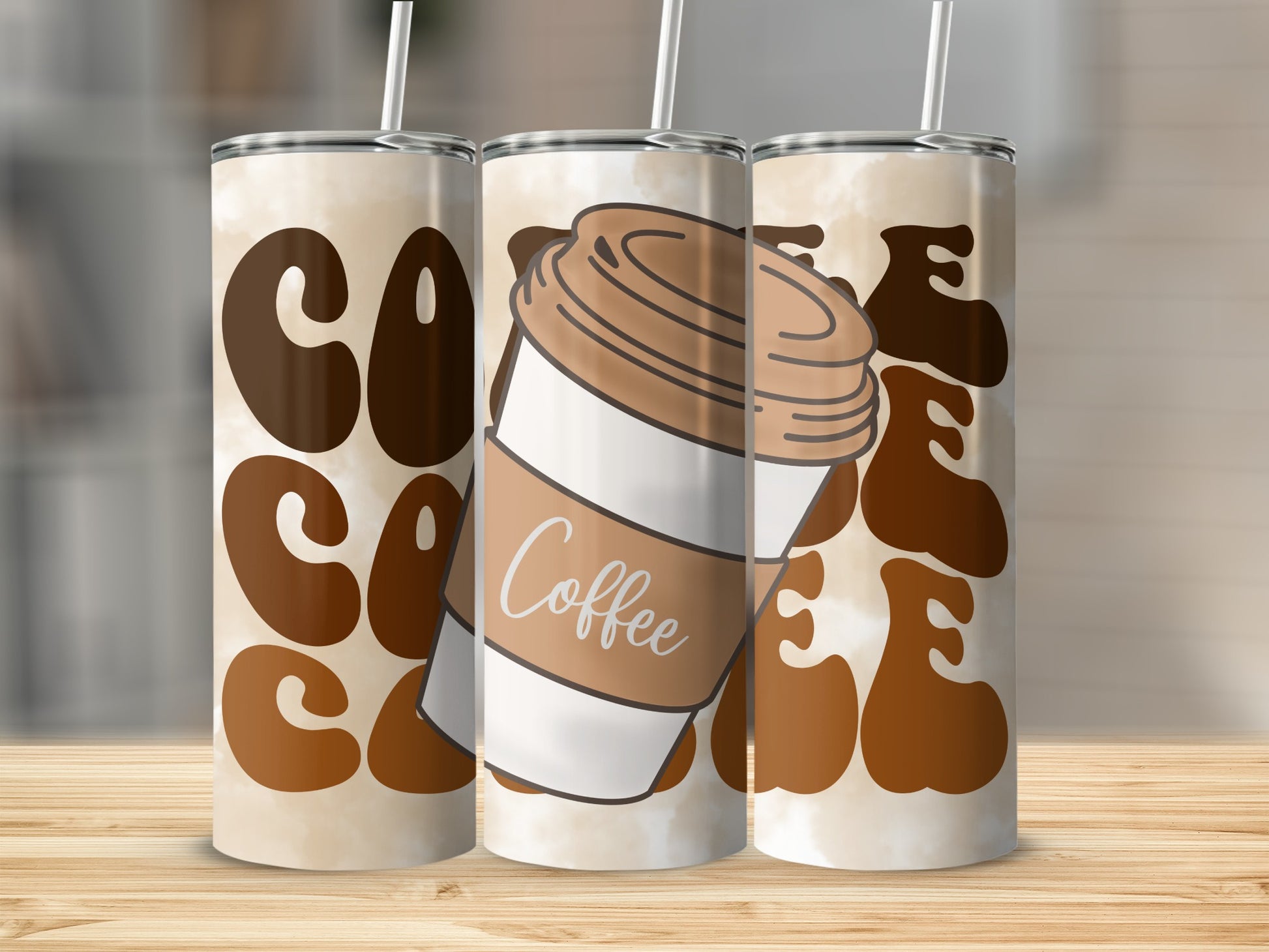 Retro Coffee Themed Travel Tumbler with Straw Product