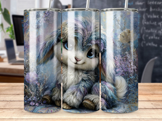 Cute Fluffy Bunny with Floral Background Tumbler