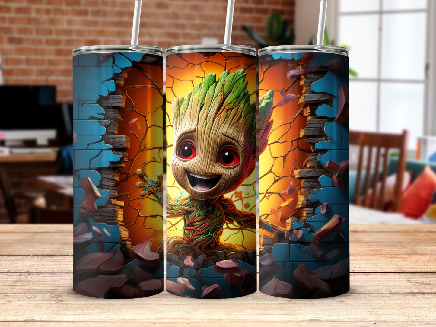 Vibrant Groot Character Explosion Tumbler Design