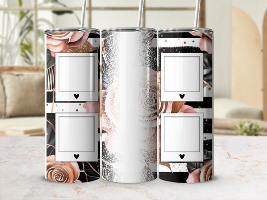 Floral and stripe tumbler with three photo frame placeholders.