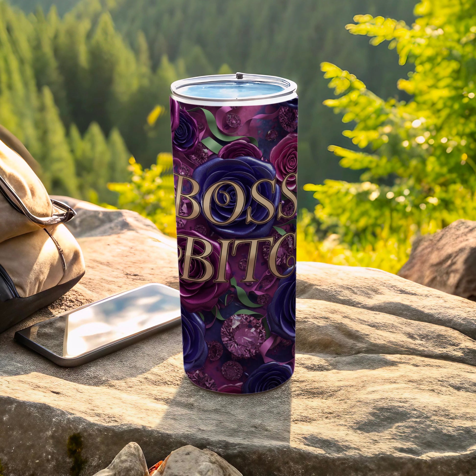 Boss Bitch Floral and Gemstone Design Tumbler