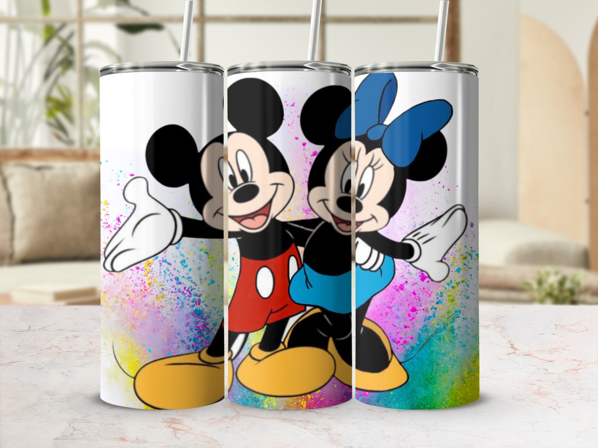 Vibrant Mickey and Minnie Mouse Tumbler Set