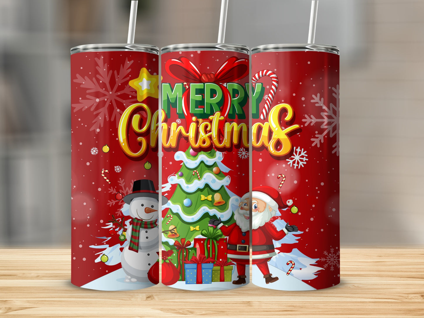 Festive Merry Christmas Tumbler with Snowman and Santa
