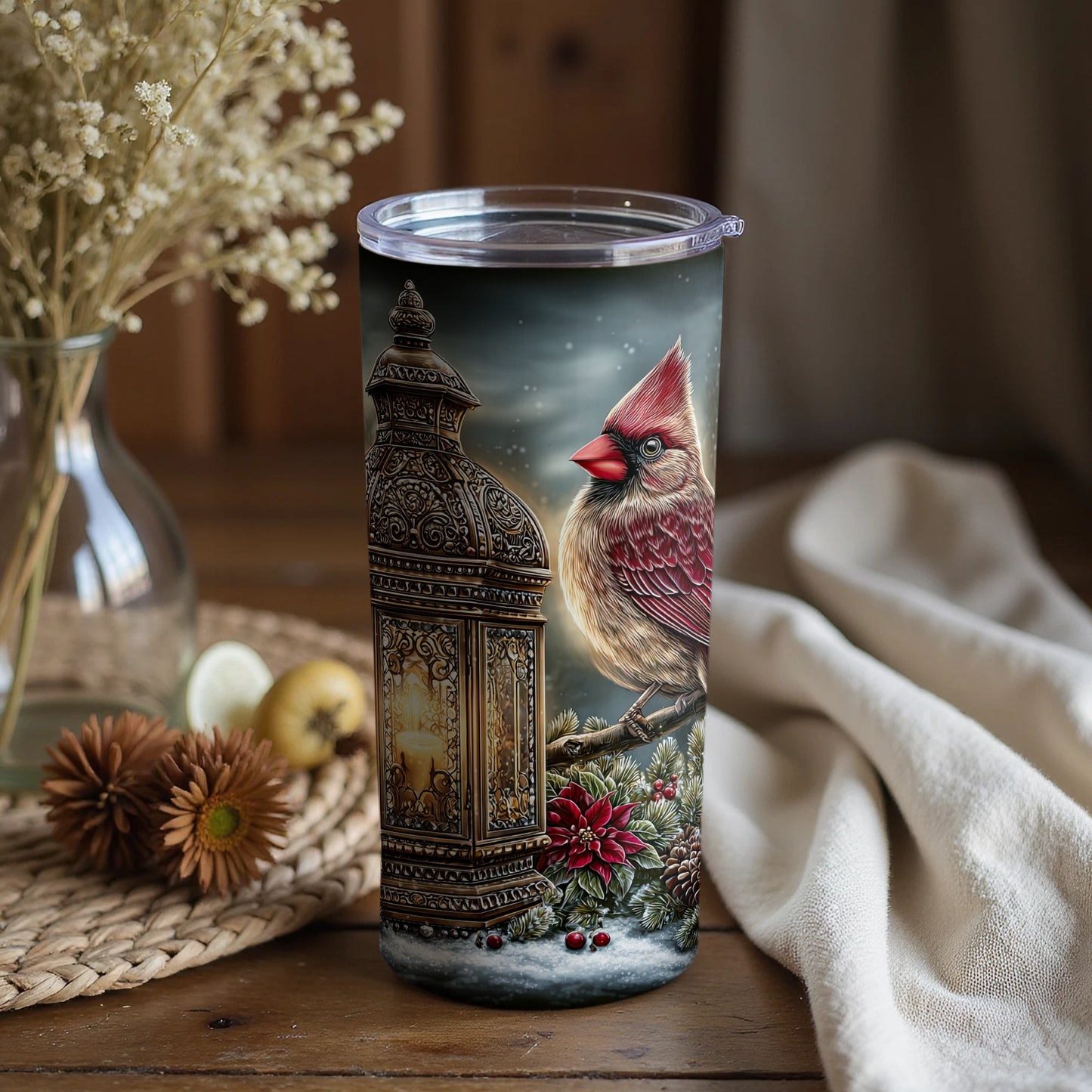Cardinal and Lantern Winter Scene Tumbler Product