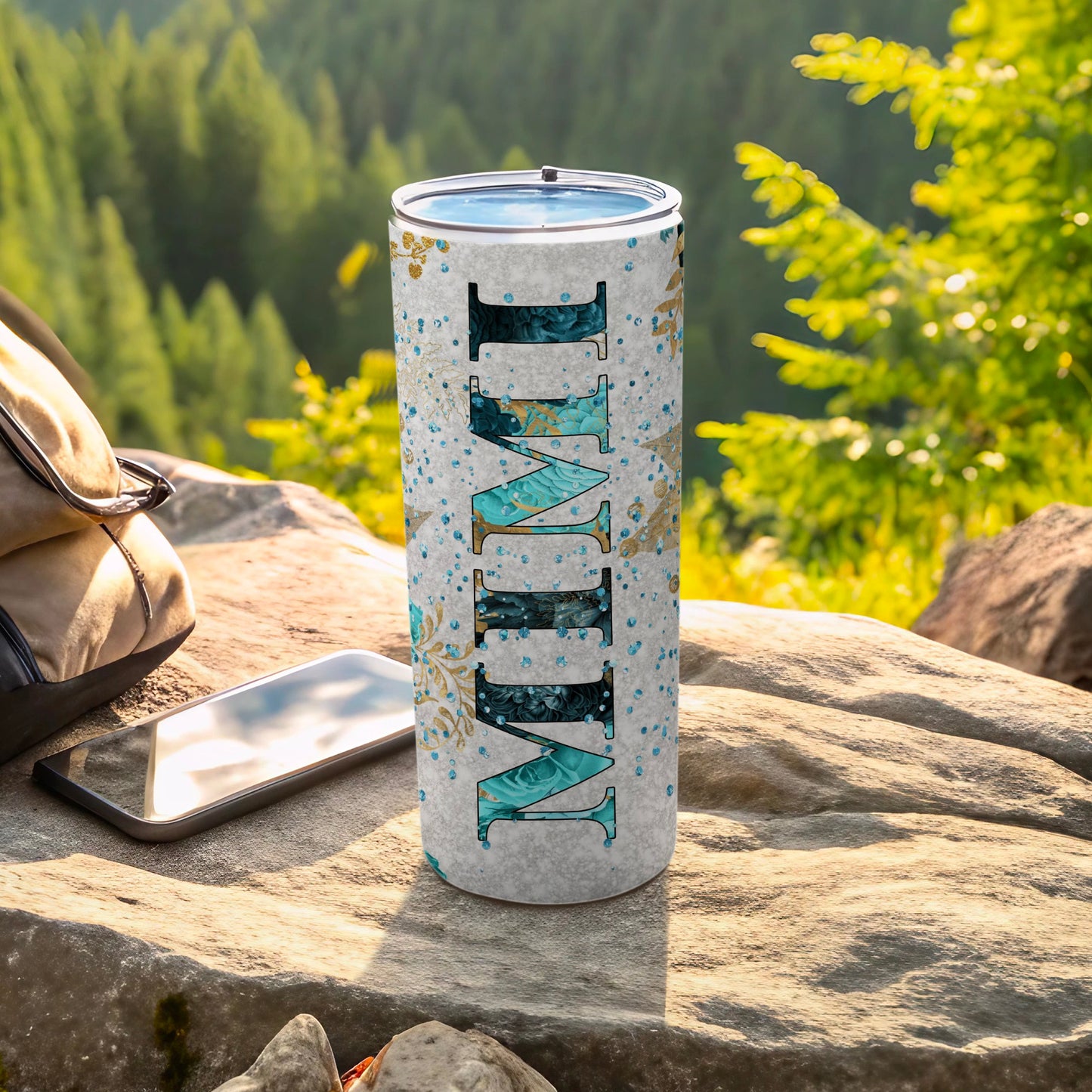 Mimi Blue Gold Pattern Speckles Tumbler product type