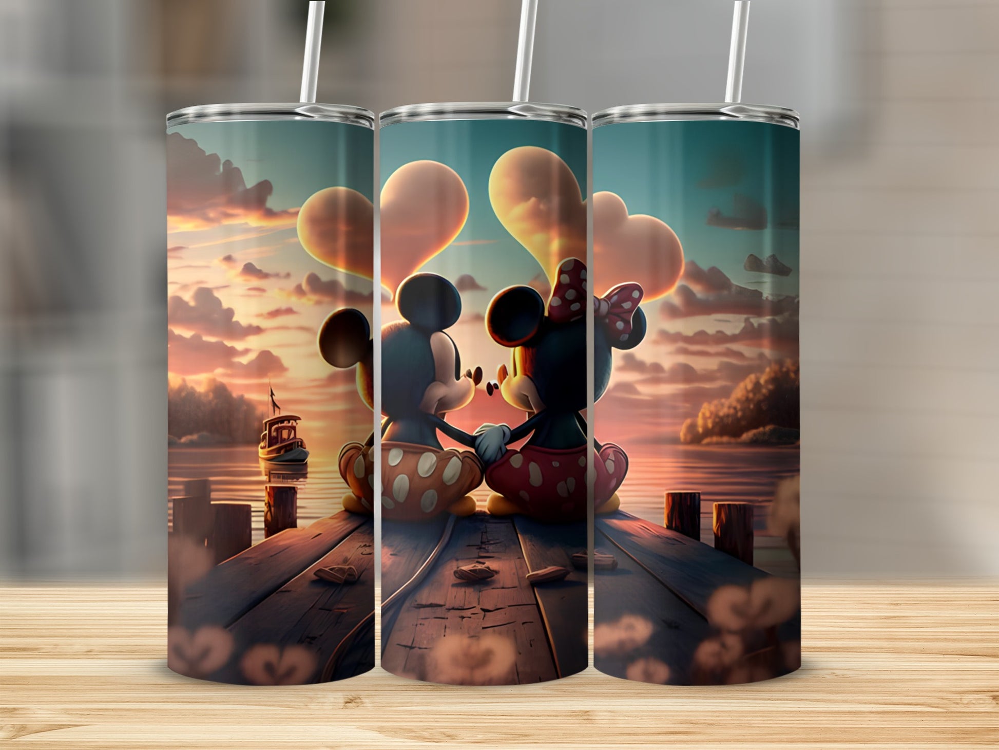 Romantic Sunset Mickey Minnie Tumblers Set