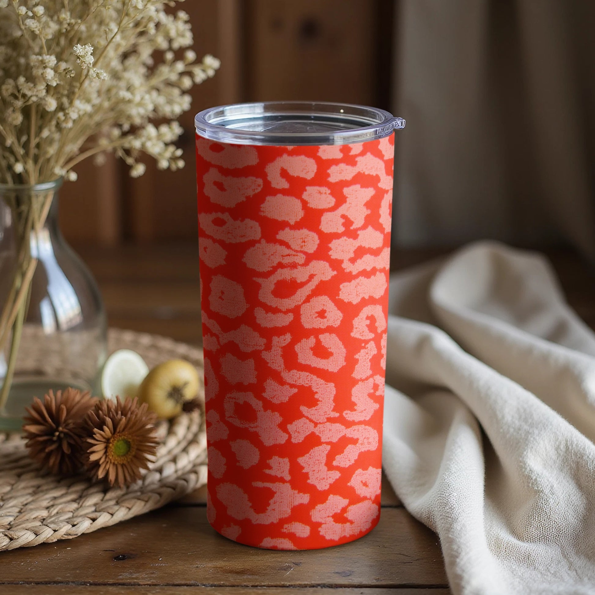 Vibrant Red Leopard Print Thermal Tumbler Cup