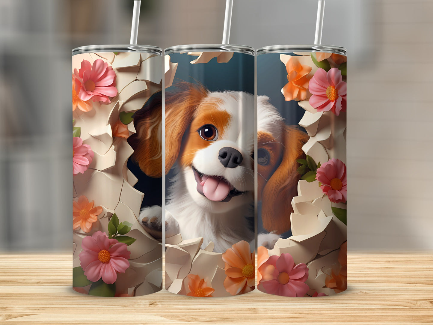 Smiling puppy spring blooms cracked shell effect tumbler product type